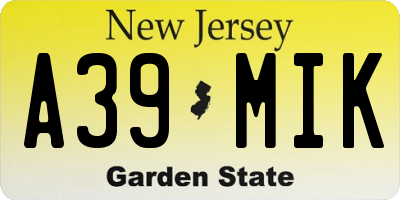 NJ license plate A39MIK