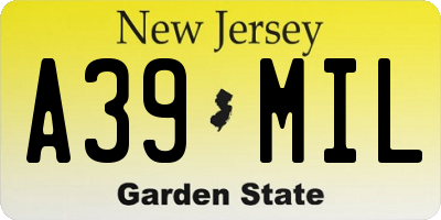 NJ license plate A39MIL