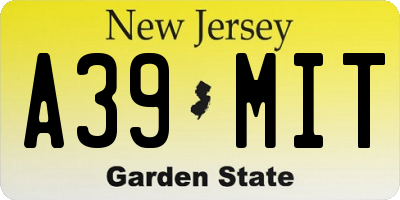 NJ license plate A39MIT