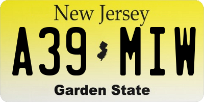 NJ license plate A39MIW