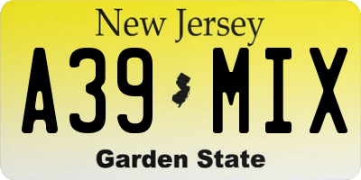 NJ license plate A39MIX