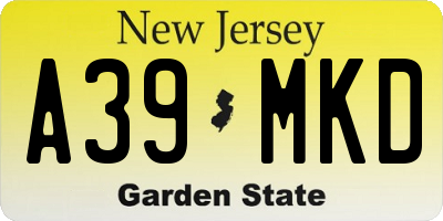 NJ license plate A39MKD