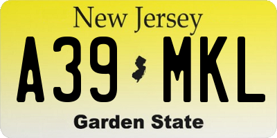 NJ license plate A39MKL