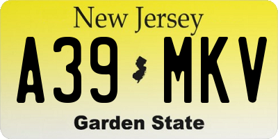 NJ license plate A39MKV