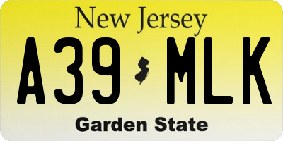 NJ license plate A39MLK