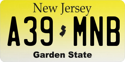 NJ license plate A39MNB