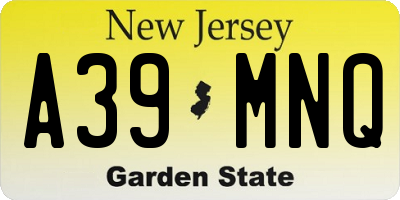 NJ license plate A39MNQ
