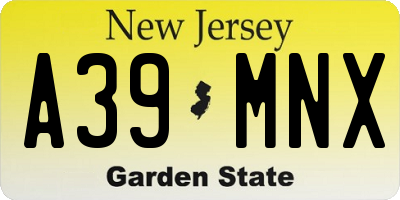 NJ license plate A39MNX
