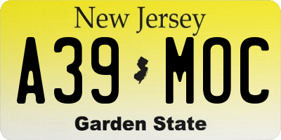 NJ license plate A39MOC