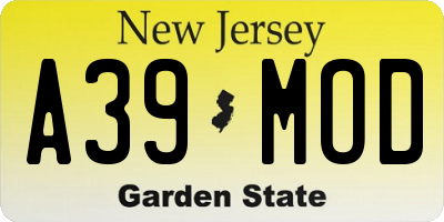 NJ license plate A39MOD