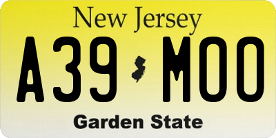 NJ license plate A39MOO