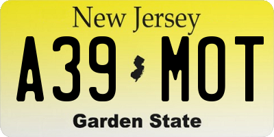 NJ license plate A39MOT