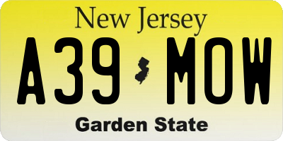 NJ license plate A39MOW