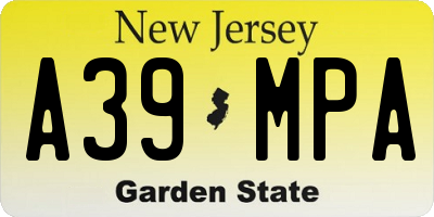 NJ license plate A39MPA