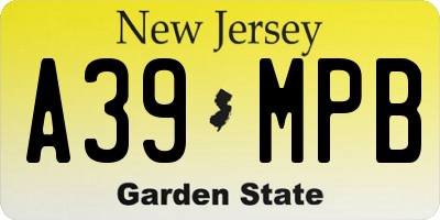 NJ license plate A39MPB
