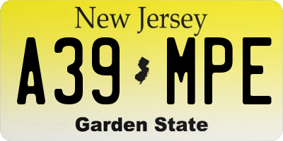 NJ license plate A39MPE