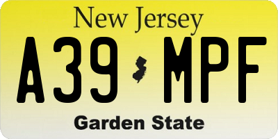 NJ license plate A39MPF