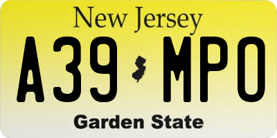 NJ license plate A39MPO