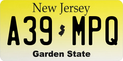 NJ license plate A39MPQ