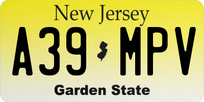 NJ license plate A39MPV