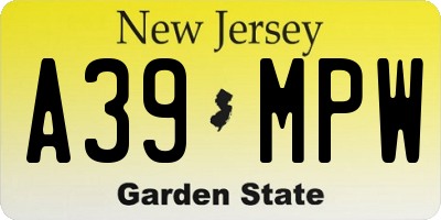 NJ license plate A39MPW