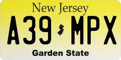 NJ license plate A39MPX
