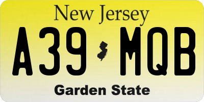 NJ license plate A39MQB
