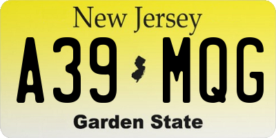 NJ license plate A39MQG