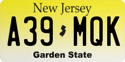 NJ license plate A39MQK