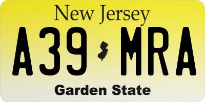 NJ license plate A39MRA
