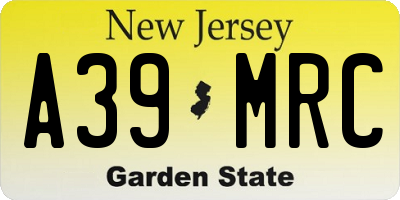 NJ license plate A39MRC