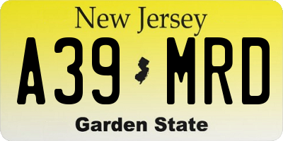 NJ license plate A39MRD