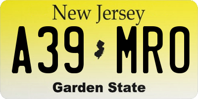 NJ license plate A39MRO