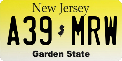 NJ license plate A39MRW