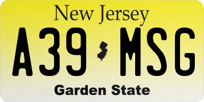 NJ license plate A39MSG
