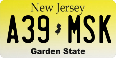 NJ license plate A39MSK