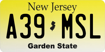 NJ license plate A39MSL