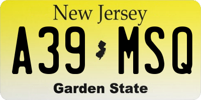 NJ license plate A39MSQ