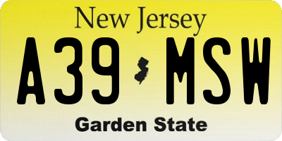 NJ license plate A39MSW