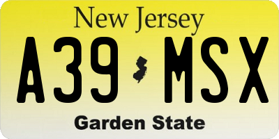 NJ license plate A39MSX