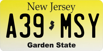 NJ license plate A39MSY