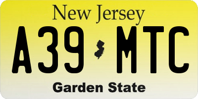 NJ license plate A39MTC