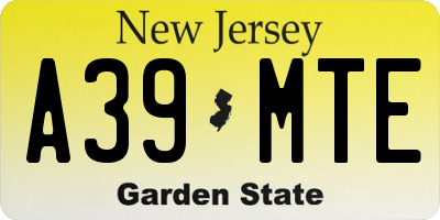 NJ license plate A39MTE