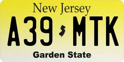 NJ license plate A39MTK