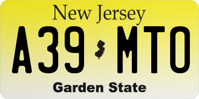 NJ license plate A39MTO