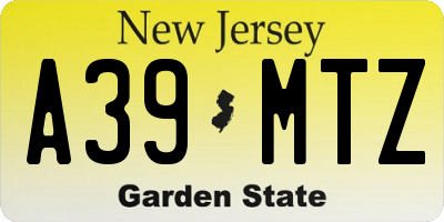 NJ license plate A39MTZ