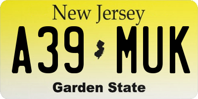 NJ license plate A39MUK