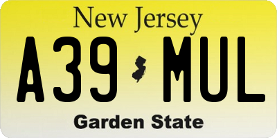 NJ license plate A39MUL