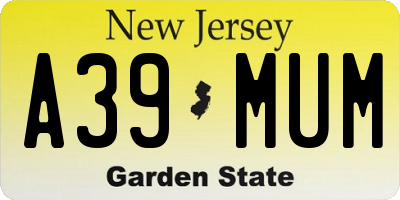NJ license plate A39MUM