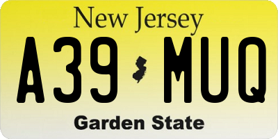 NJ license plate A39MUQ